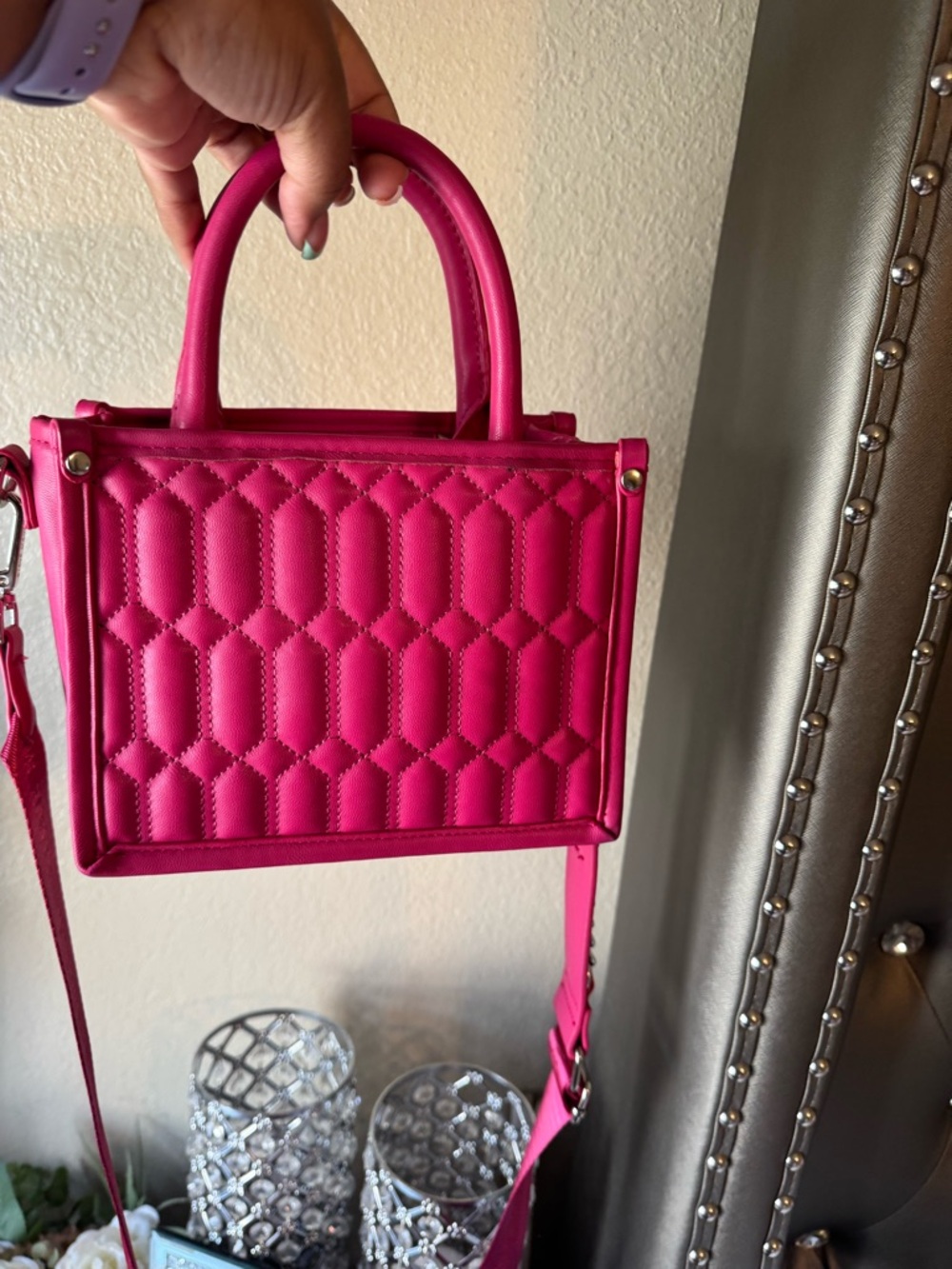 Steve Madden Hot Pink Quilted Mini Crossbody Satchel - Picture 4 of 5